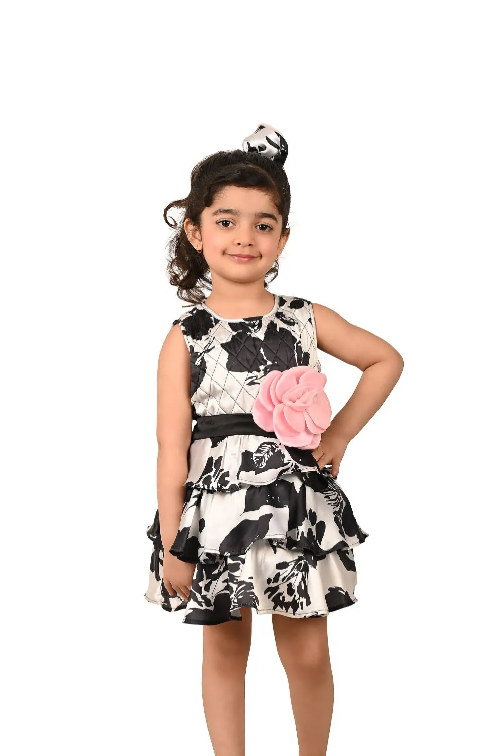 Black And White Blooming Rose Frock Dress