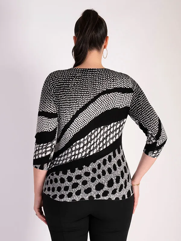 Black and White Spot Print Fine Knit Sweater