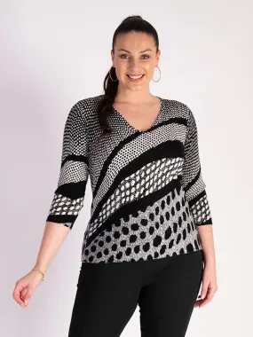 Black and White Spot Print Fine Knit Sweater