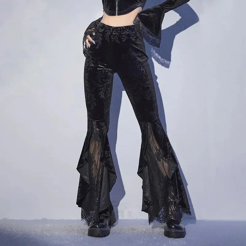 Black Halloween Flared Lace Mesh Pants