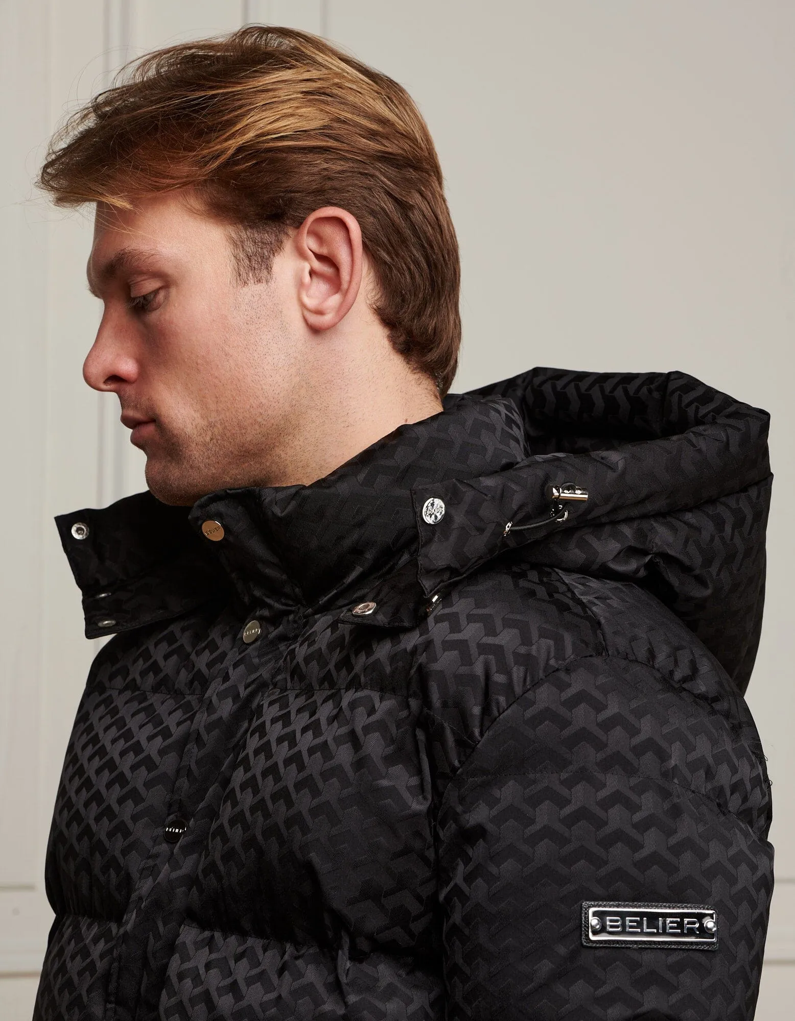 Black Jacquard Illusion Puffer