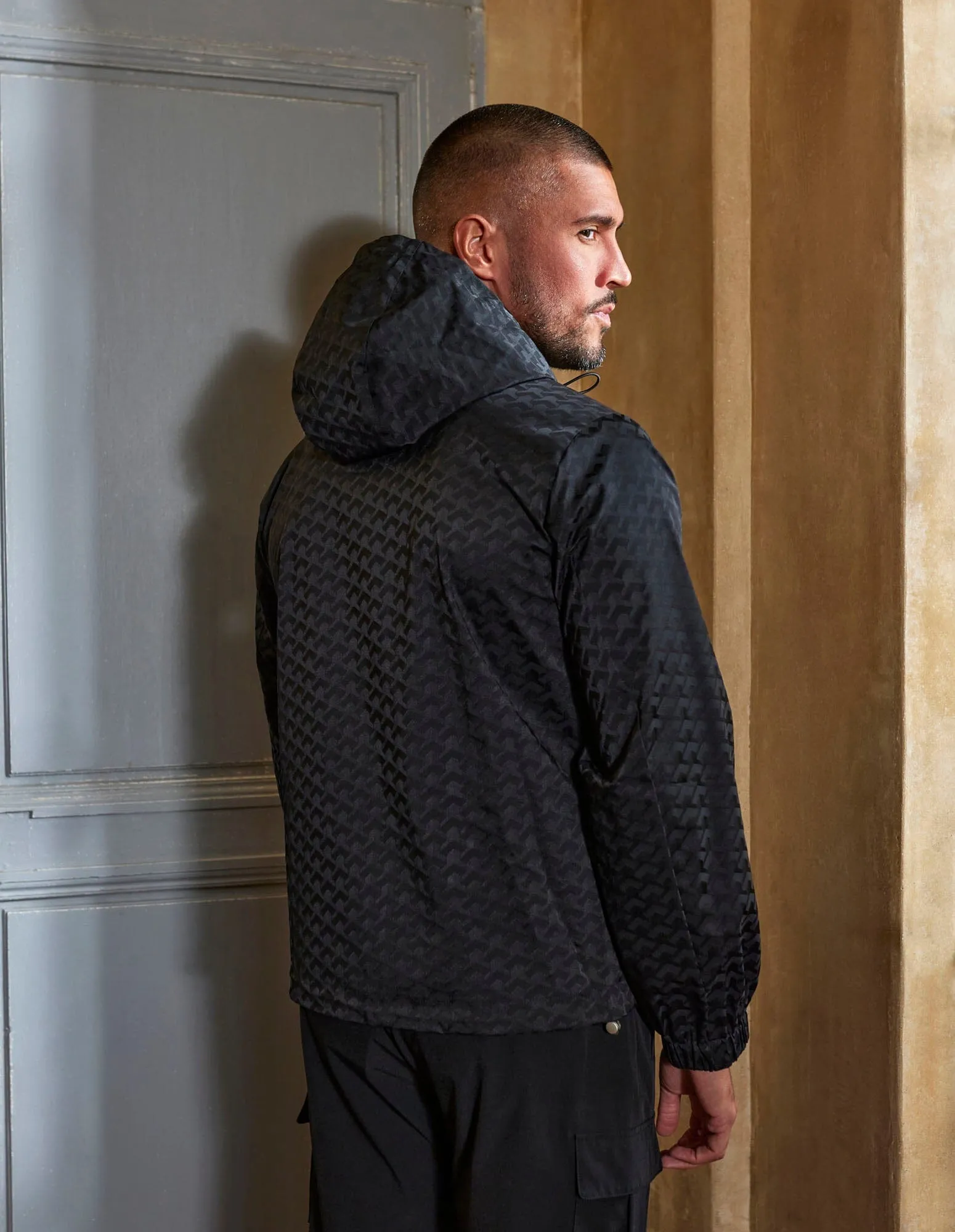 Black Jacquard Illusion Windbreaker