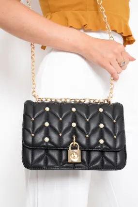 Black Pearl Quilted Cross Body Bag - Jemia