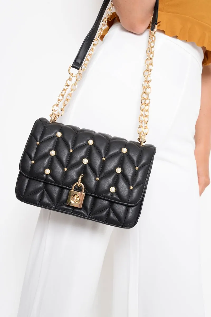 Black Pearl Quilted Cross Body Bag - Jemia