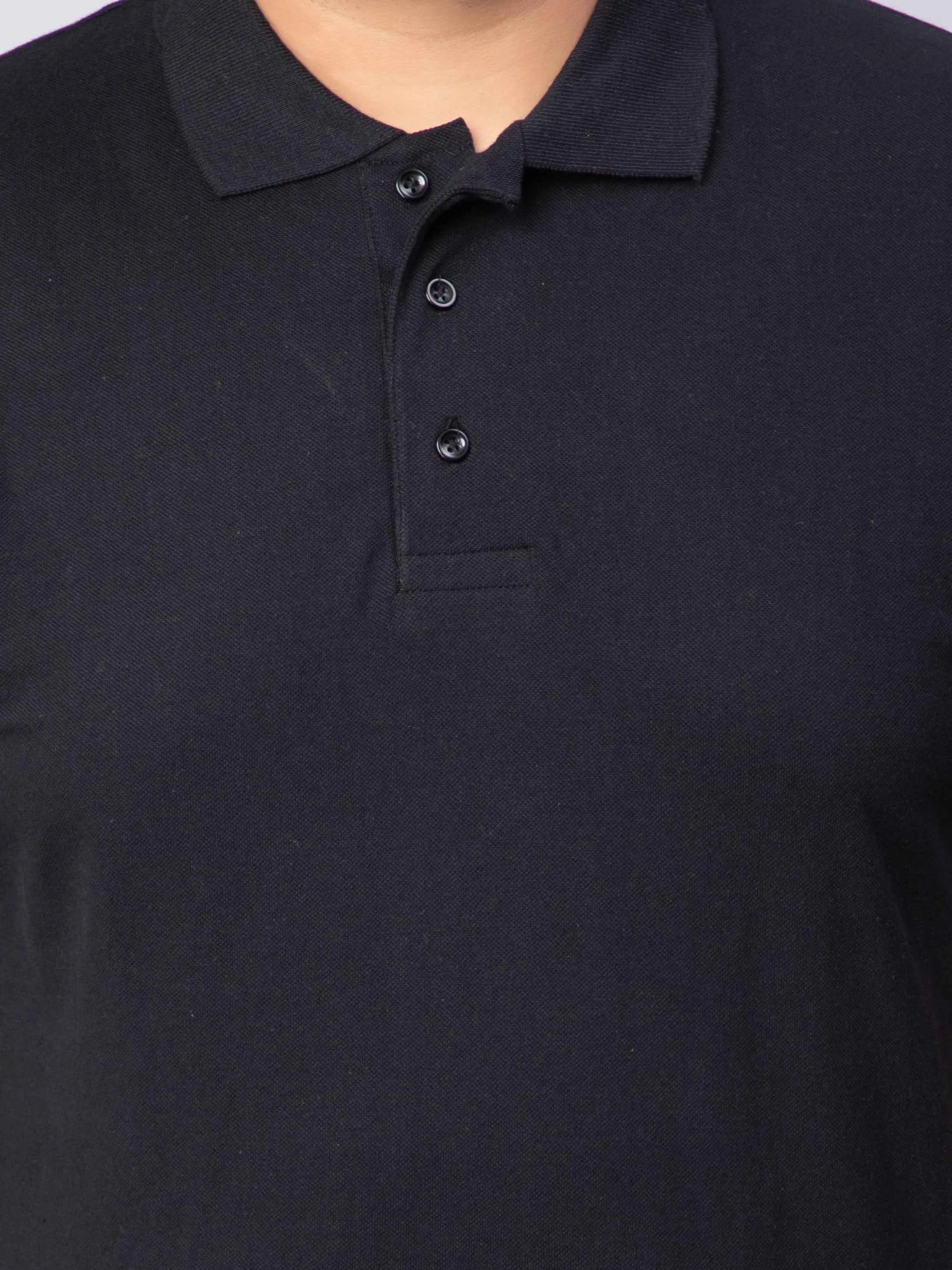 Black Solid Unisex Plus Size Polo T-shirt