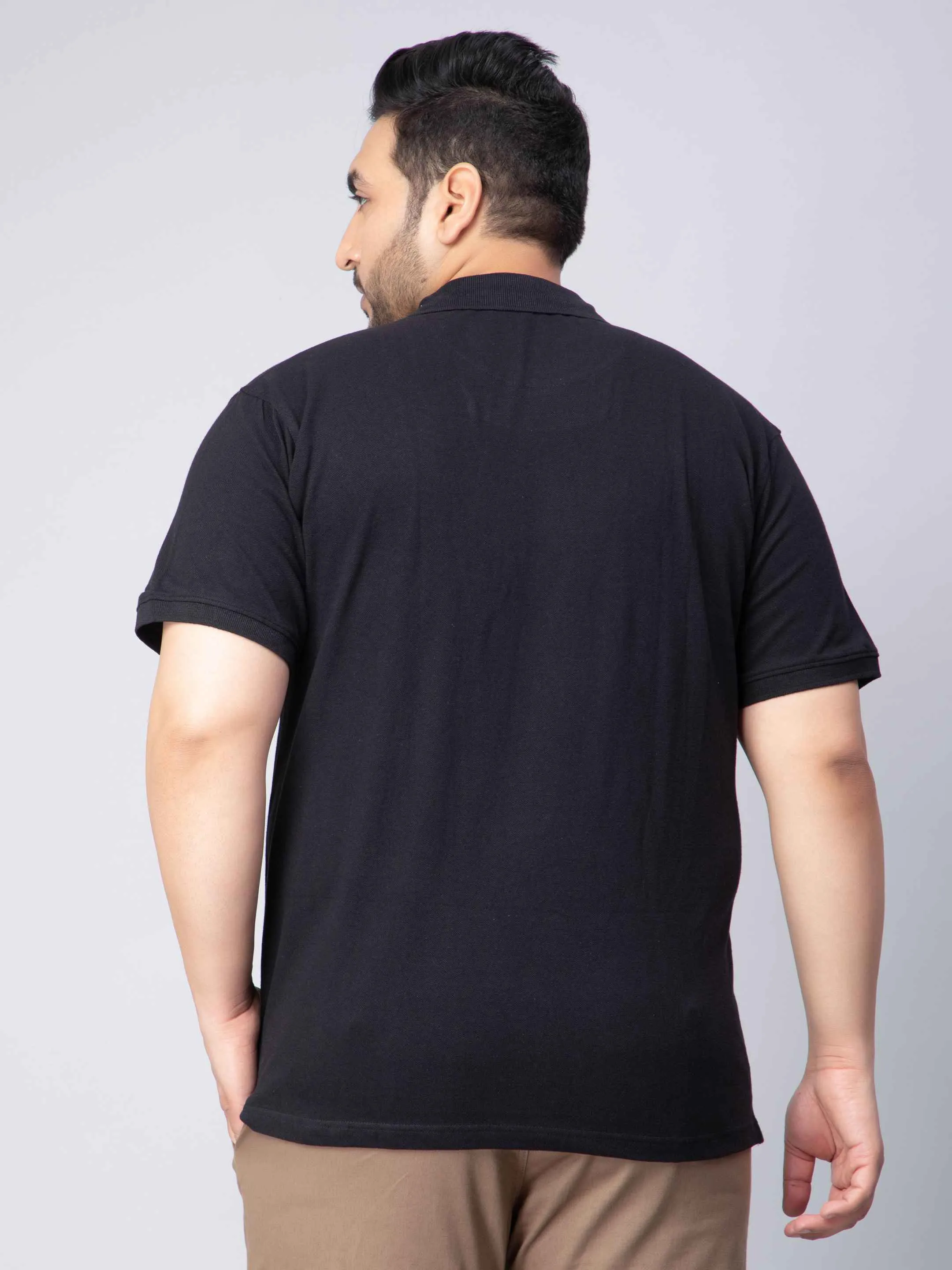 Black Solid Unisex Plus Size Polo T-shirt