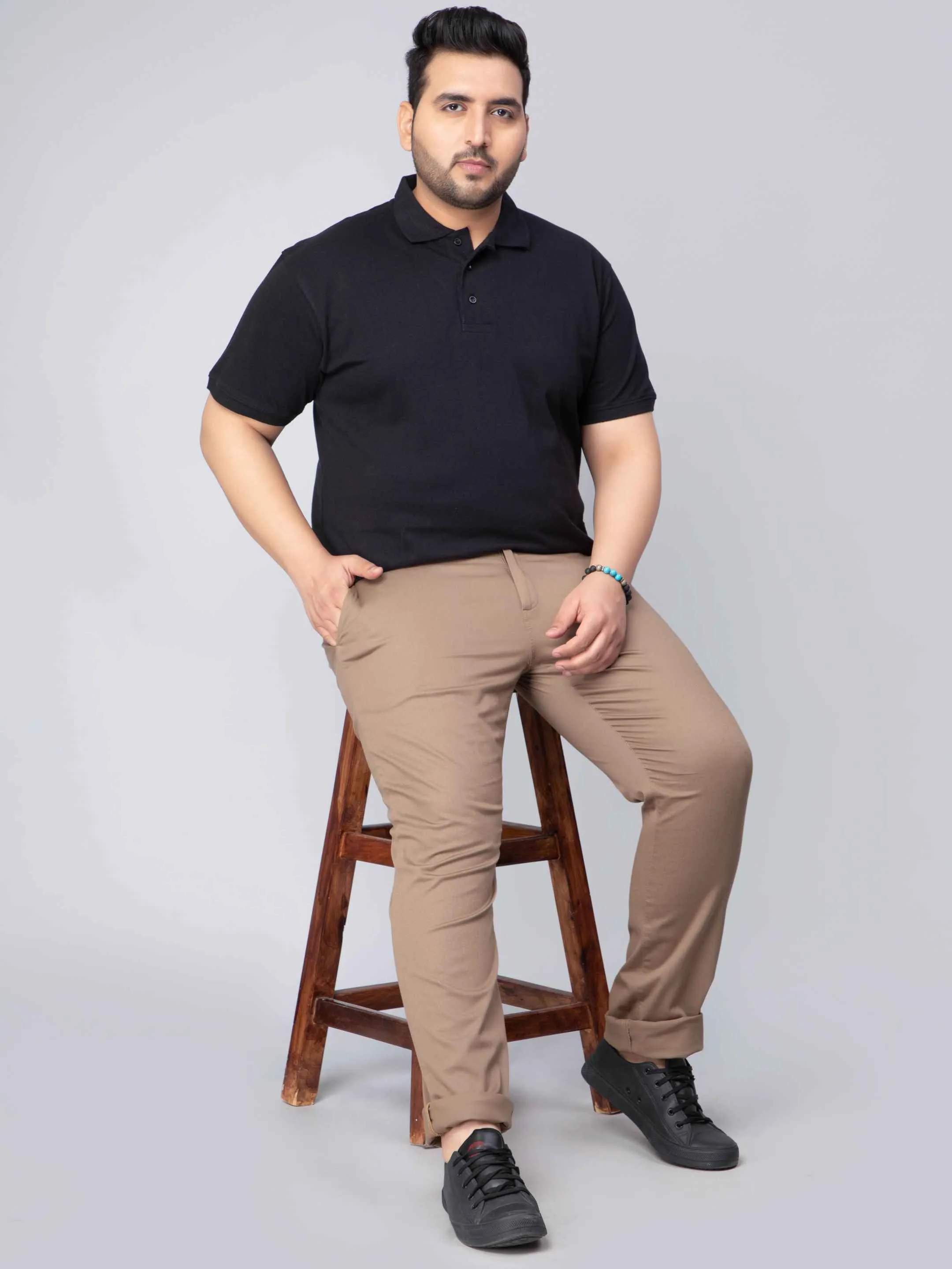 Black Solid Unisex Plus Size Polo T-shirt