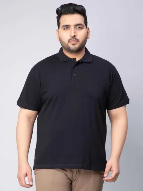 Black Solid Unisex Plus Size Polo T-shirt