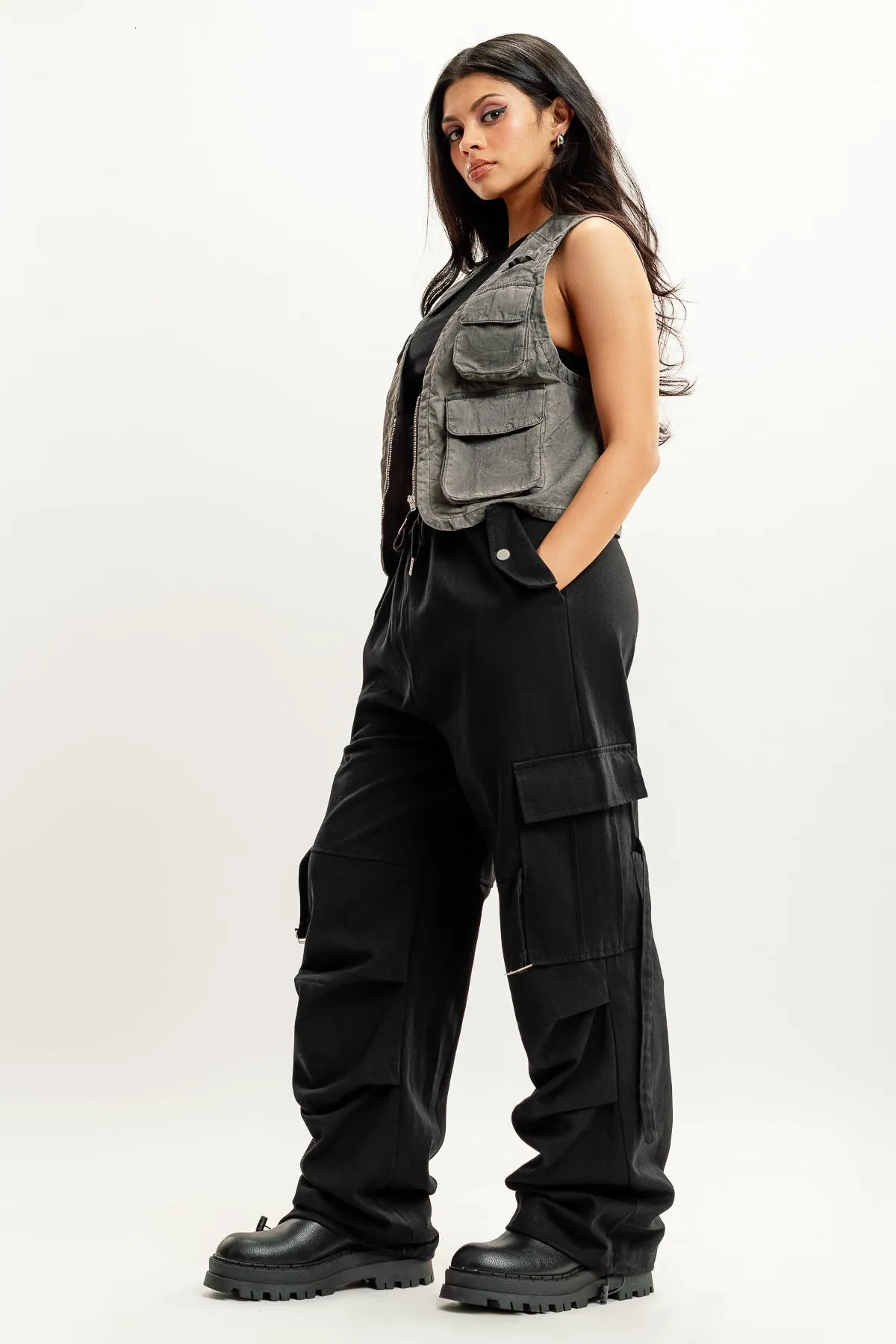 Black Street Style Cargo Pant