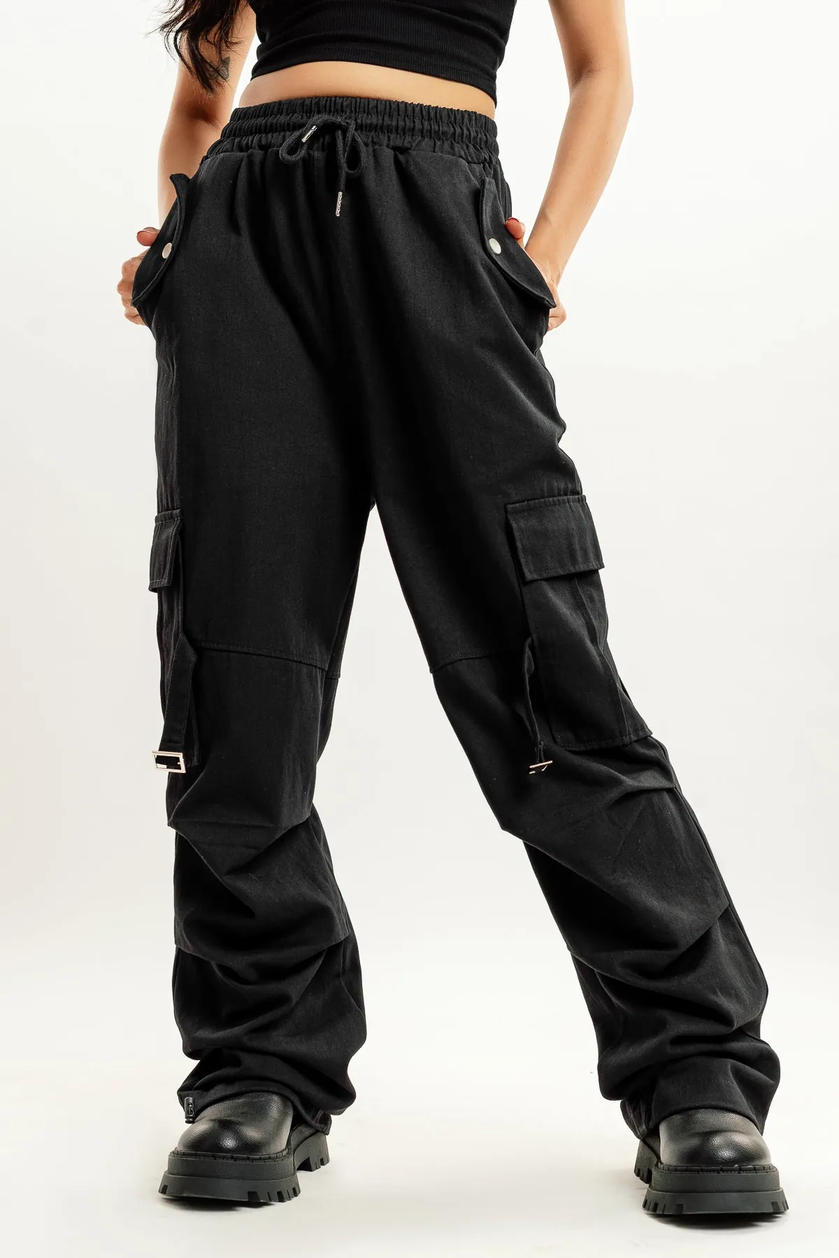 Black Street Style Cargo Pant