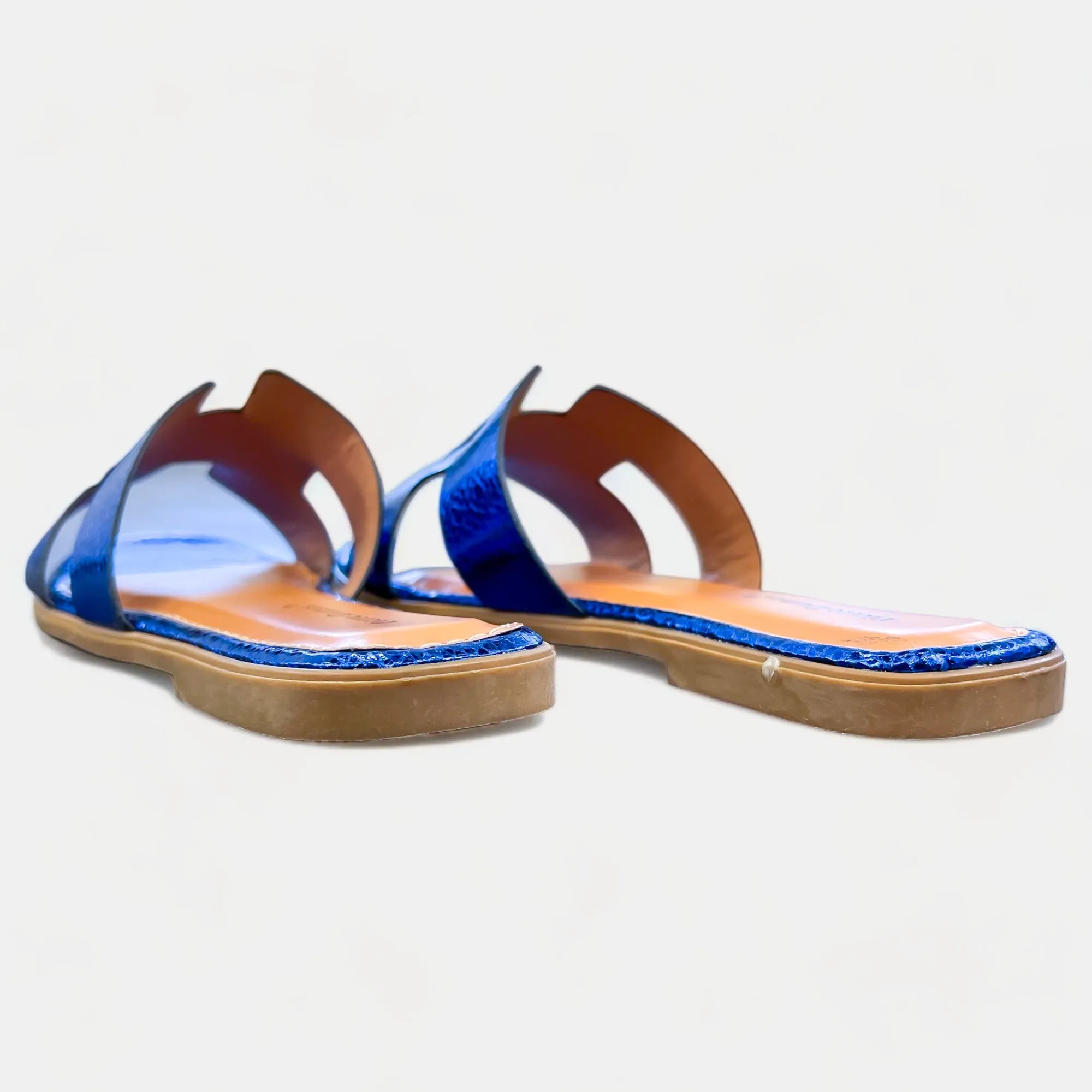 Blue Metallic Slip On Sandals