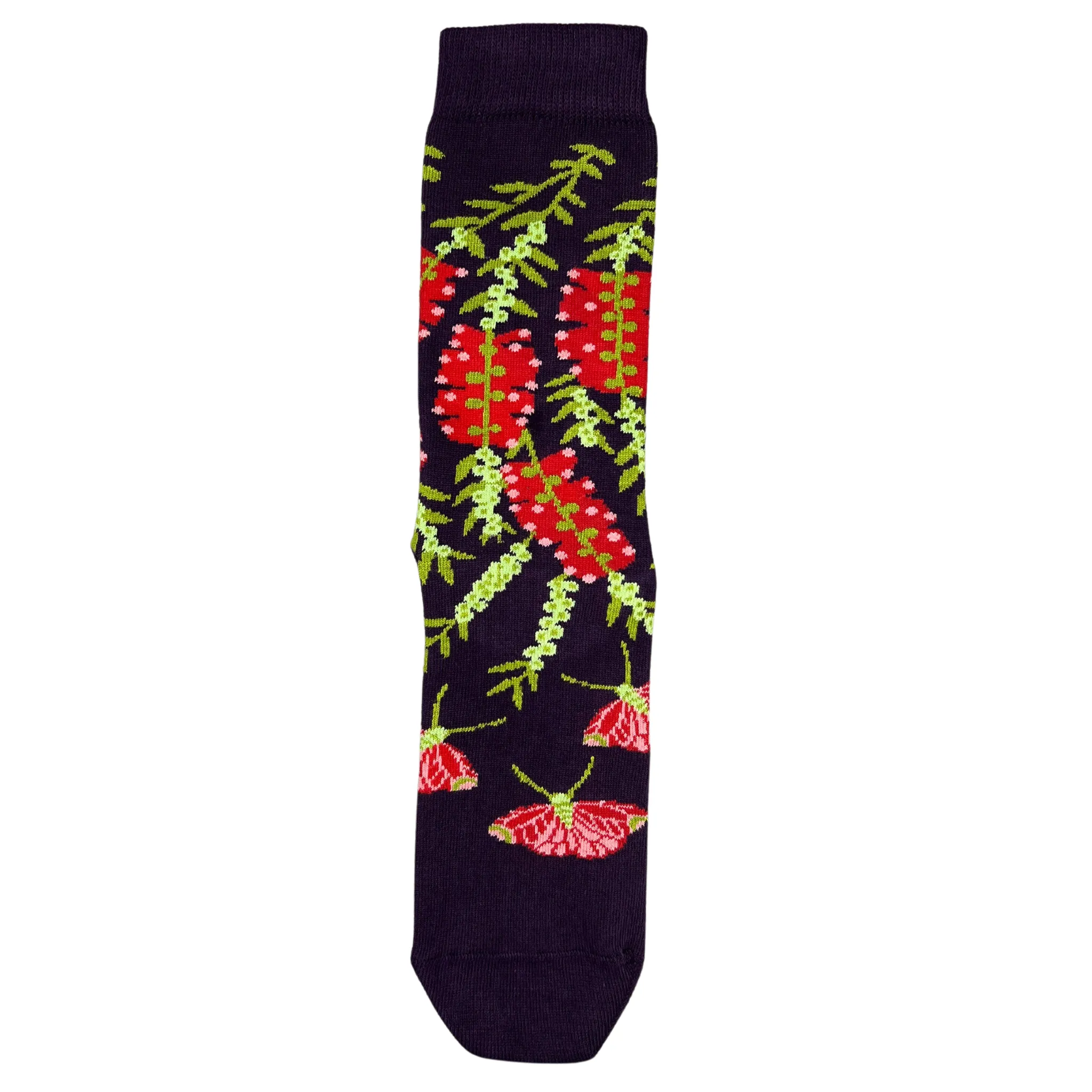 Bottle Brush Women's Crew Socks in Charcoal - Australian Botanical Range