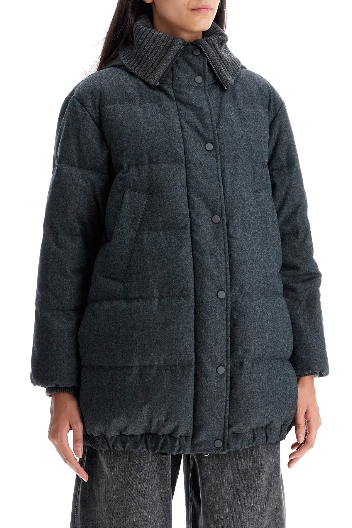 Brunello Cucinelli Woolen Down Jacket With Hood (Size - 42)