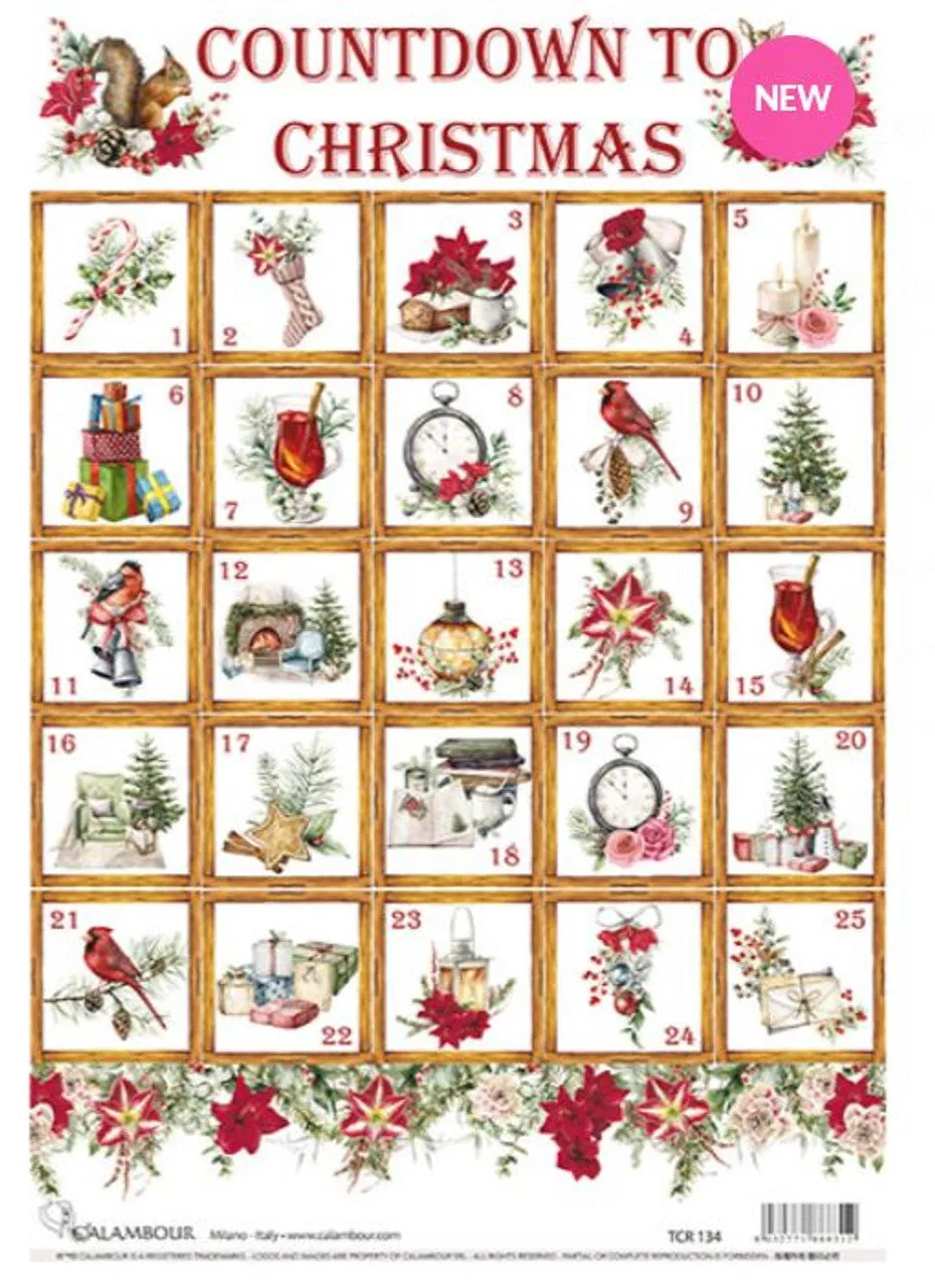 Calambour Christmas Advent Squares - A3 11.7 x 16.5 Rice Paper by Decoupage Queen