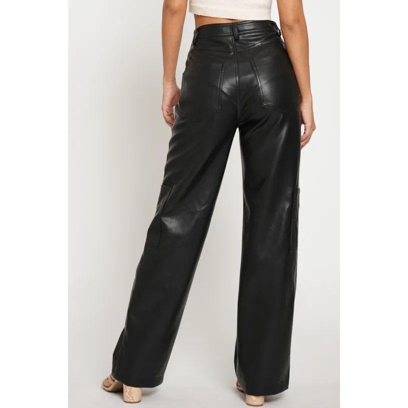 Call the Shots Black Leather Cargo Pants