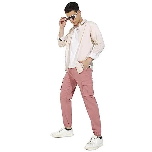 Campus Sutra Men's Regular Fit Cargo Pants (CBCS22_CSMSSCR5568_Nude Pink_36)