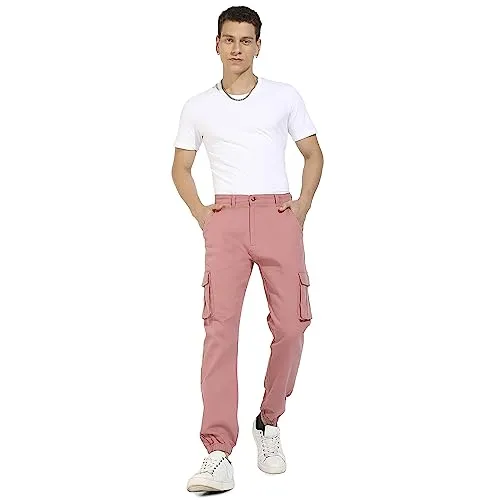 Campus Sutra Men's Regular Fit Cargo Pants (CBCS22_CSMSSCR5568_Nude Pink_36)