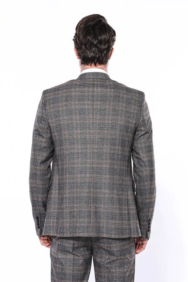 Checked Slim-Fit Dark Grey Men Blazer - Wessi