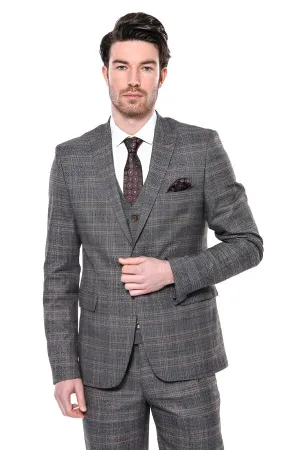 Checked Slim-Fit Dark Grey Men Blazer - Wessi