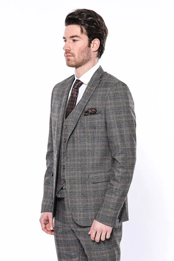 Checked Slim-Fit Dark Grey Men Blazer - Wessi