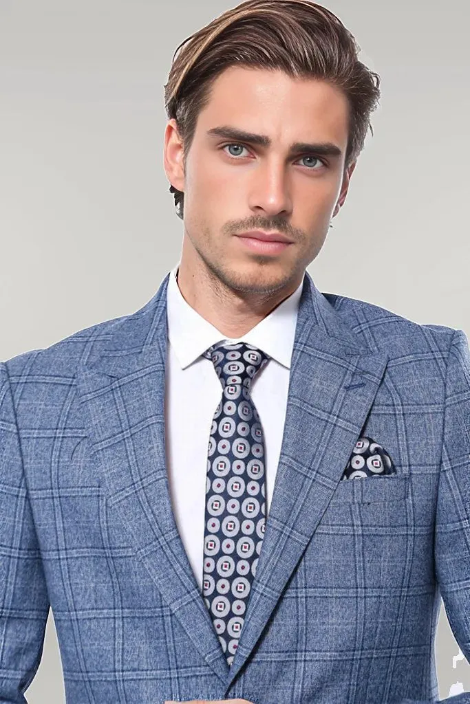 Checked Slim-Fit Single Button Blue Men Blazer - Wessi