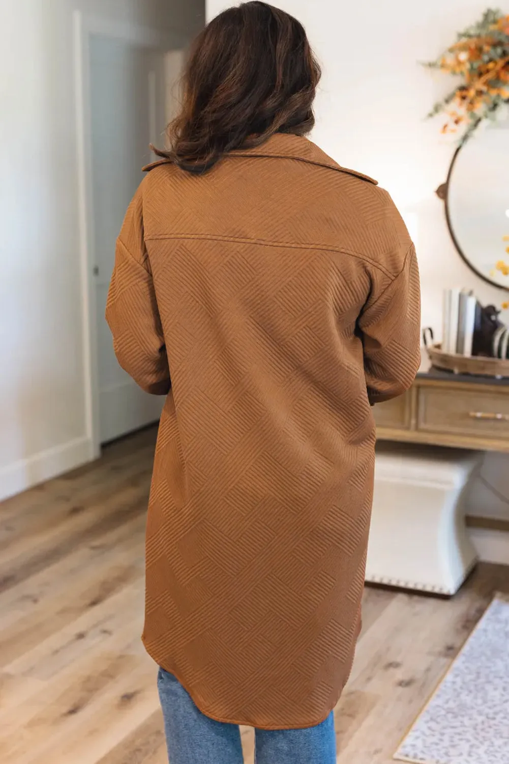 Chestnut Thermal Textured Pockets Long Shacket