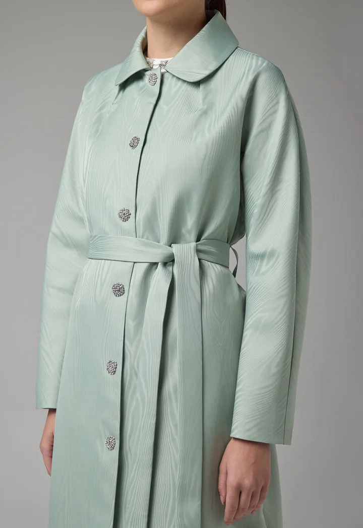 Choice Long Sleeve Jacquard Belted Dress Mint