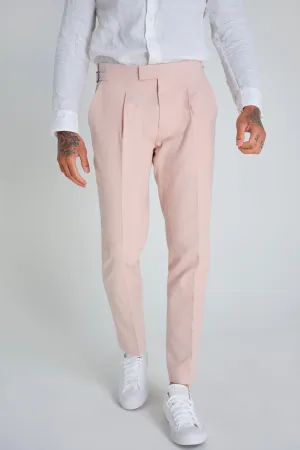 Chris Slim Fit Linen Cotton Blend Suit Smart Trousers in Pink