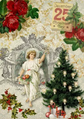 Christmas Angel with Tree - A3 11.7 x 16.5 Rice Paper by Decoupage Queen