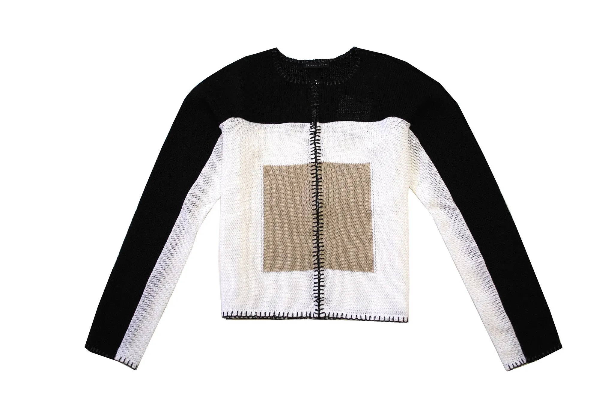 Claudine - Color Block, Black, White and Yellow Cardigan Sweater