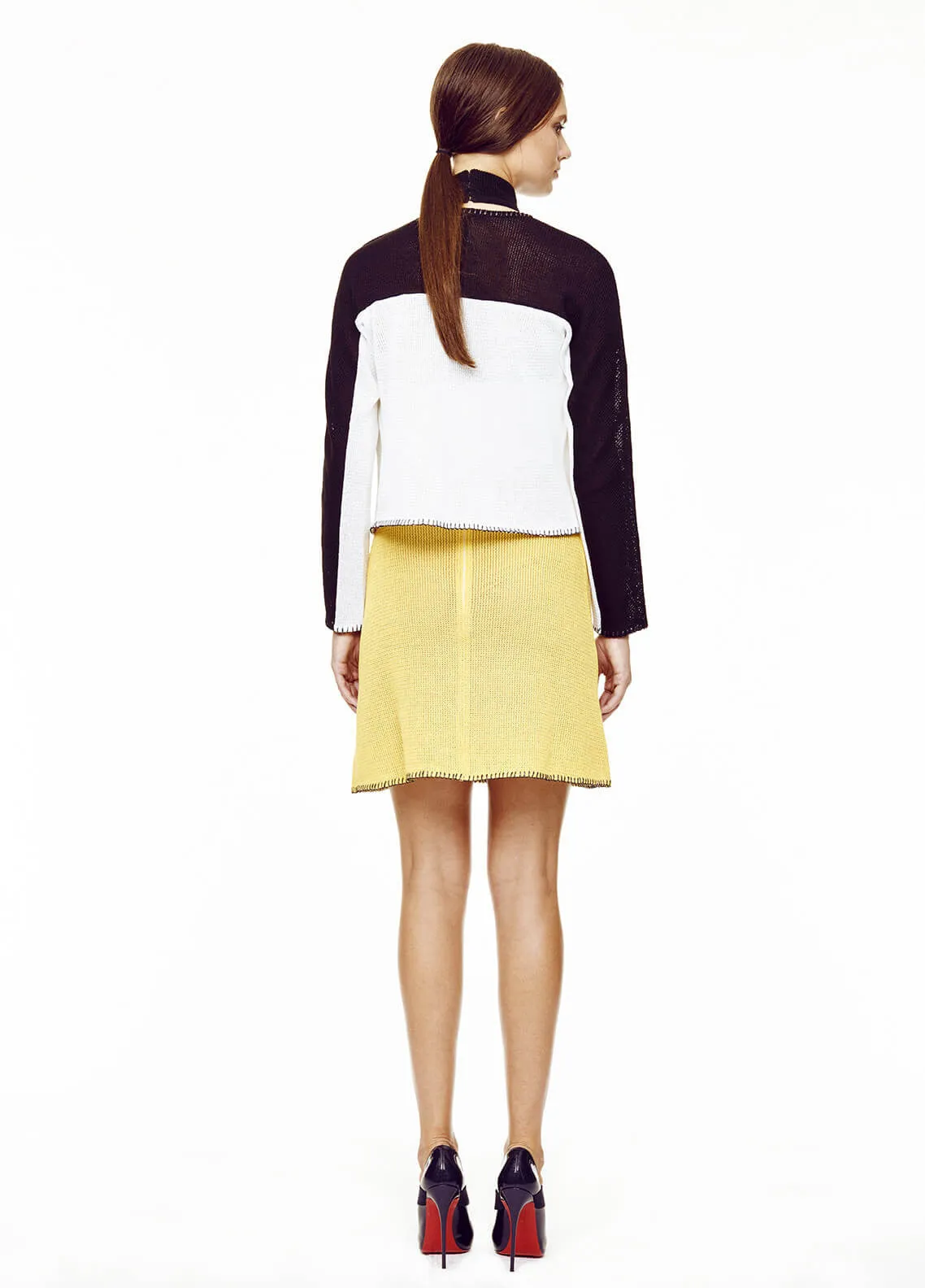 Claudine - Color Block, Black, White and Yellow Cardigan Sweater