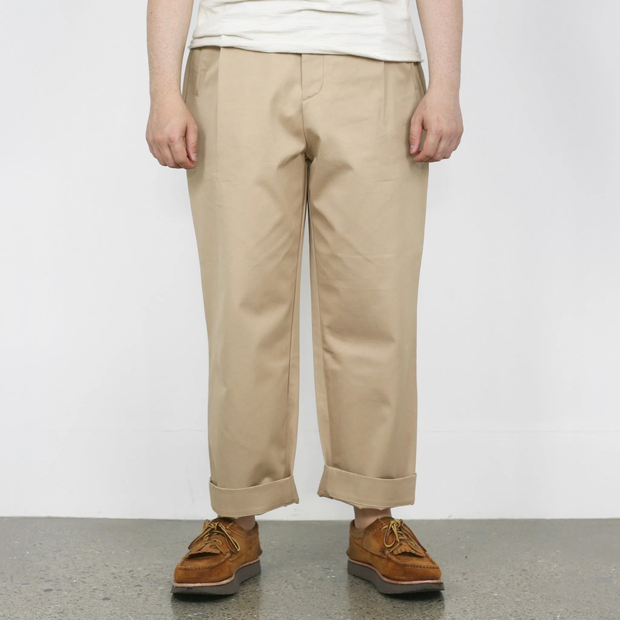 Cotton Gabardine Pilot Slacks in Beige