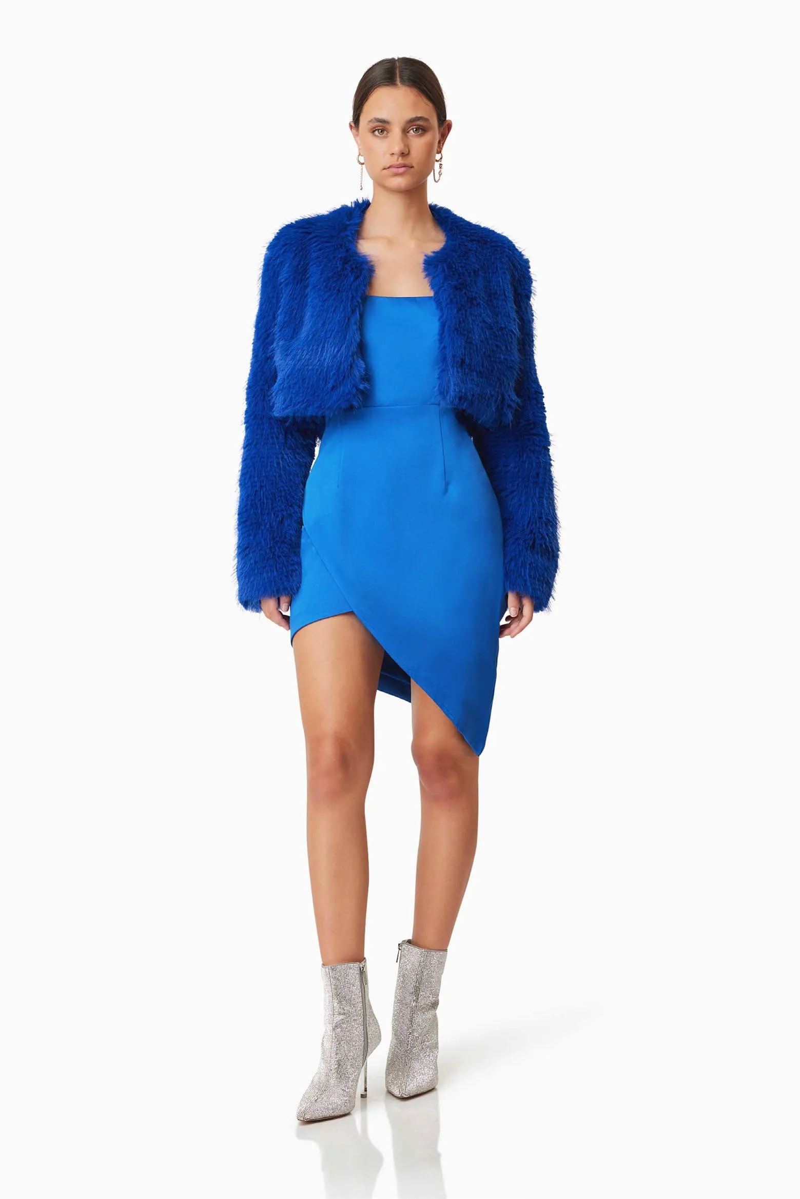 Cropped Faux Fur Jacket - Cobalt Blue