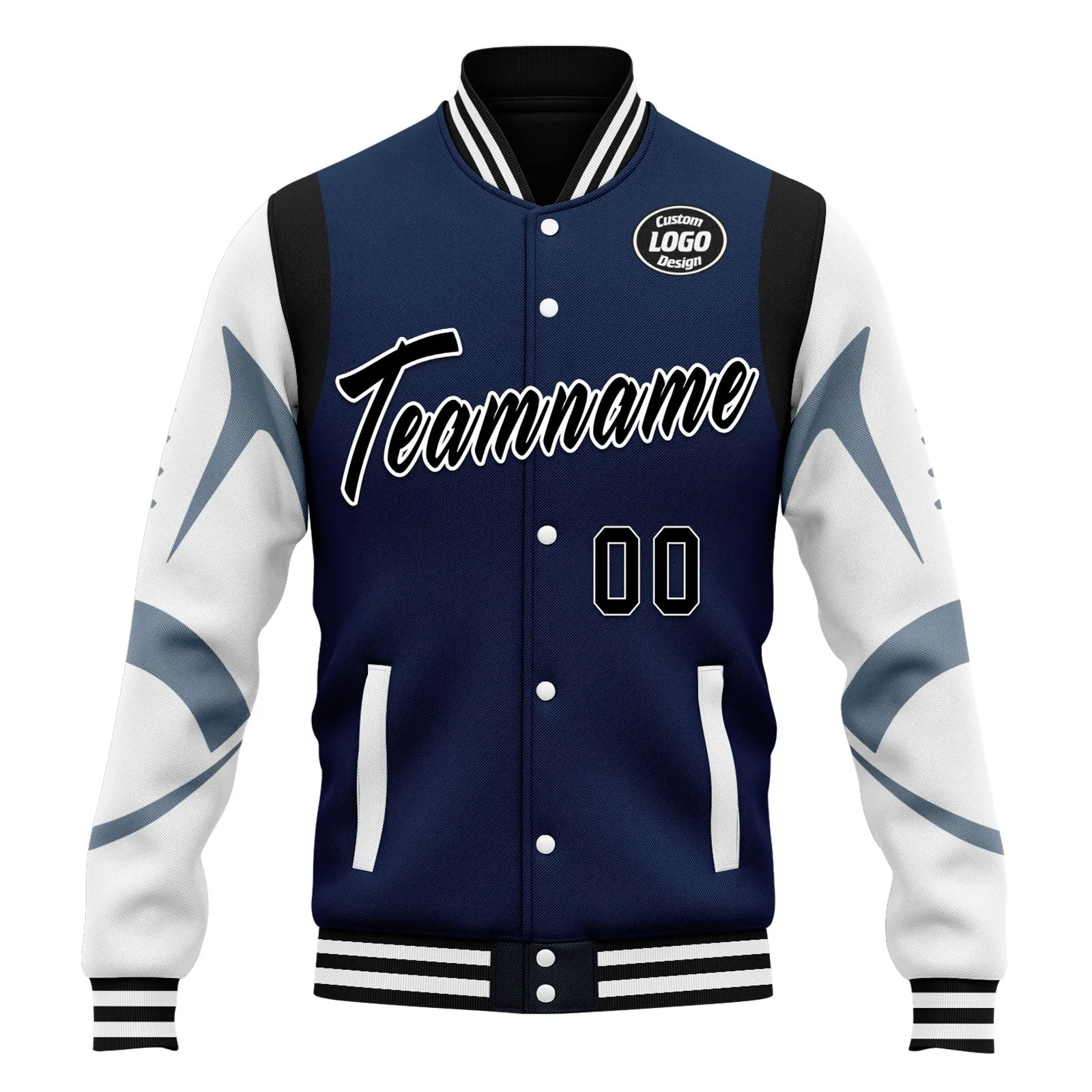 Custom Blue Dallas Jacket Bomber Full-Snap Varsity Letterman Personalized Jacket FZ005-D025004-8