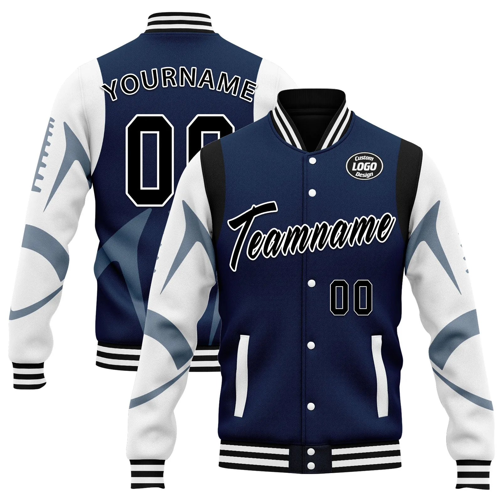 Custom Blue Dallas Jacket Bomber Full-Snap Varsity Letterman Personalized Jacket FZ005-D025004-8