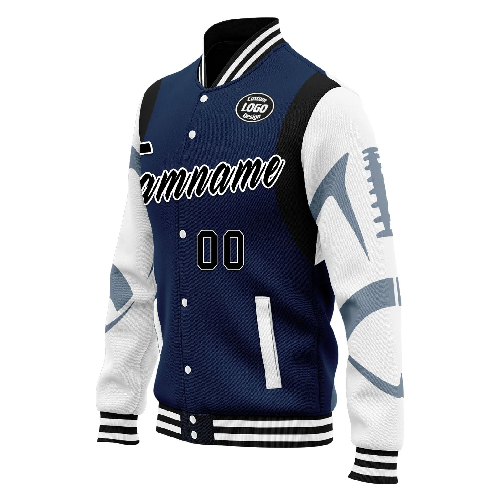 Custom Blue Dallas Jacket Bomber Full-Snap Varsity Letterman Personalized Jacket FZ005-D025004-8