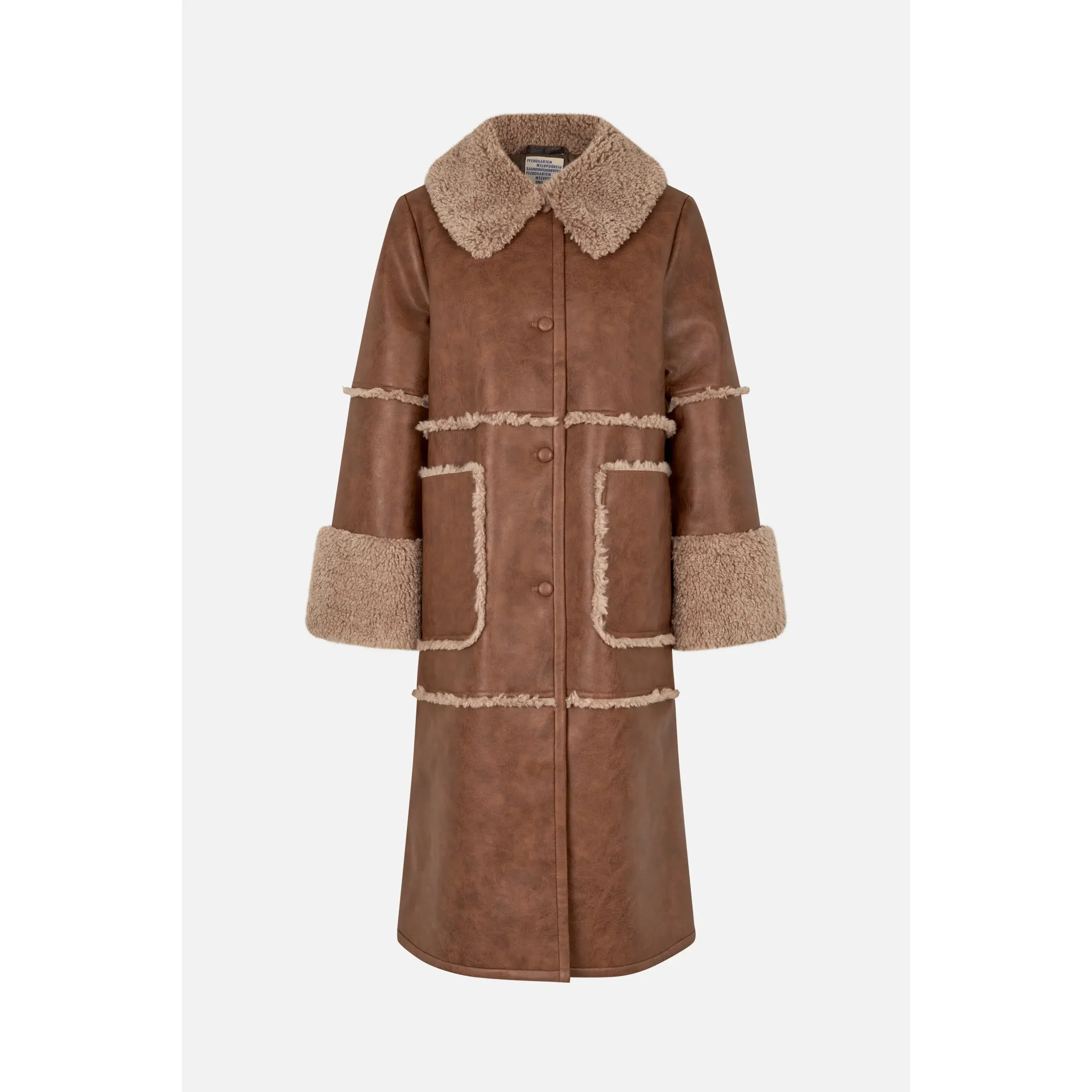 Dafne Shearling Detail Coat Washed Brown