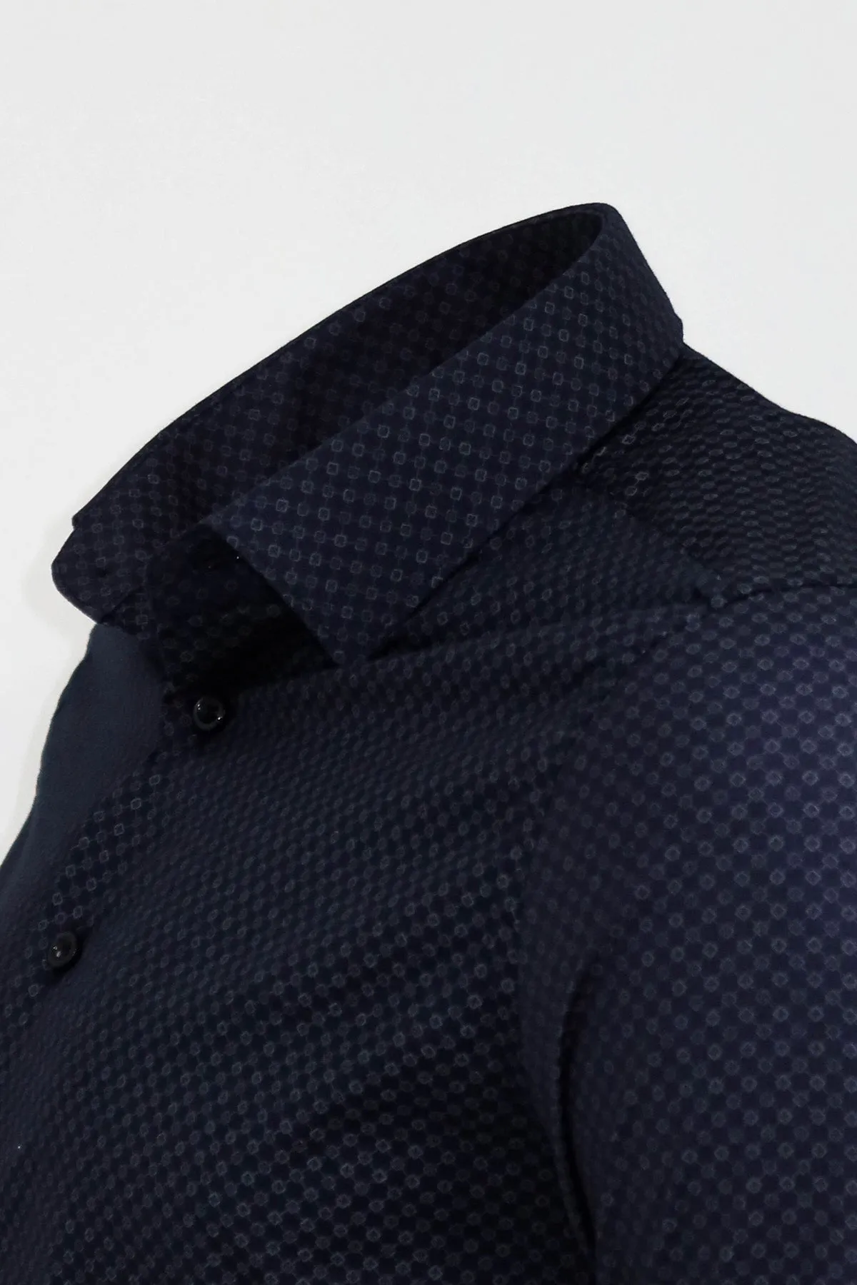 Dark Blue Tiny Check Patterned Slim Fit Shirt - Wessi