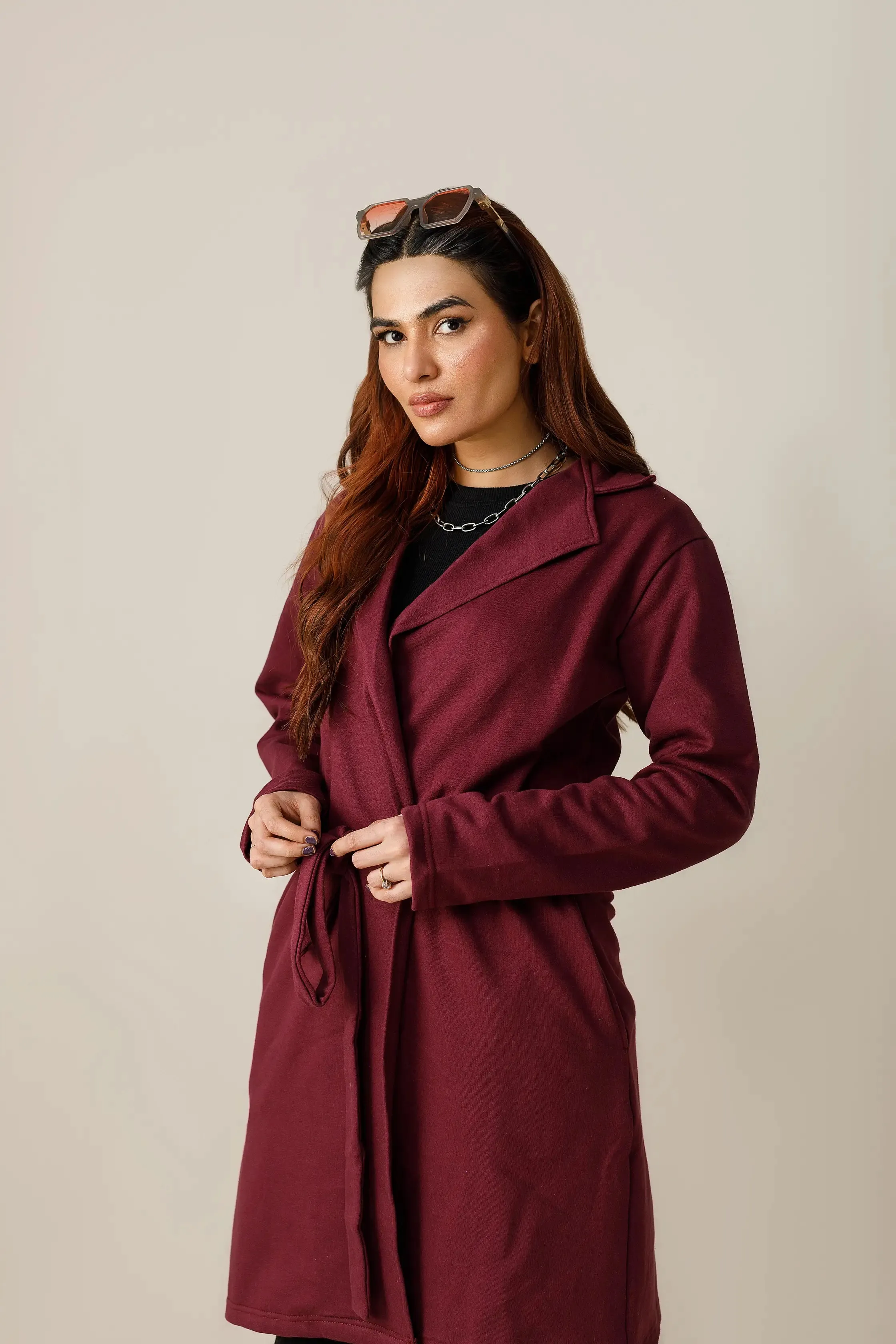 Dark Maroon Long Lapel Coat