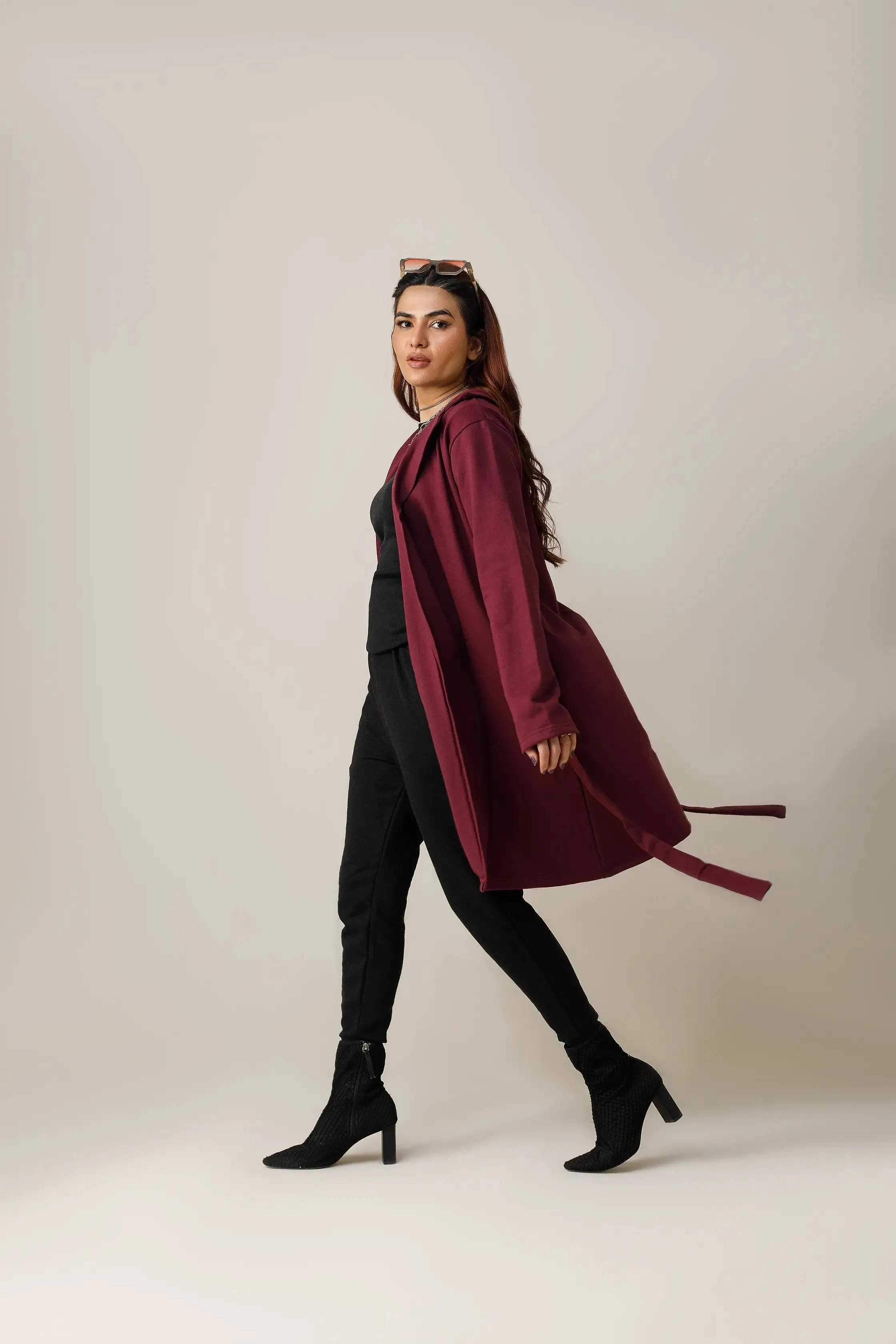 Dark Maroon Long Lapel Coat