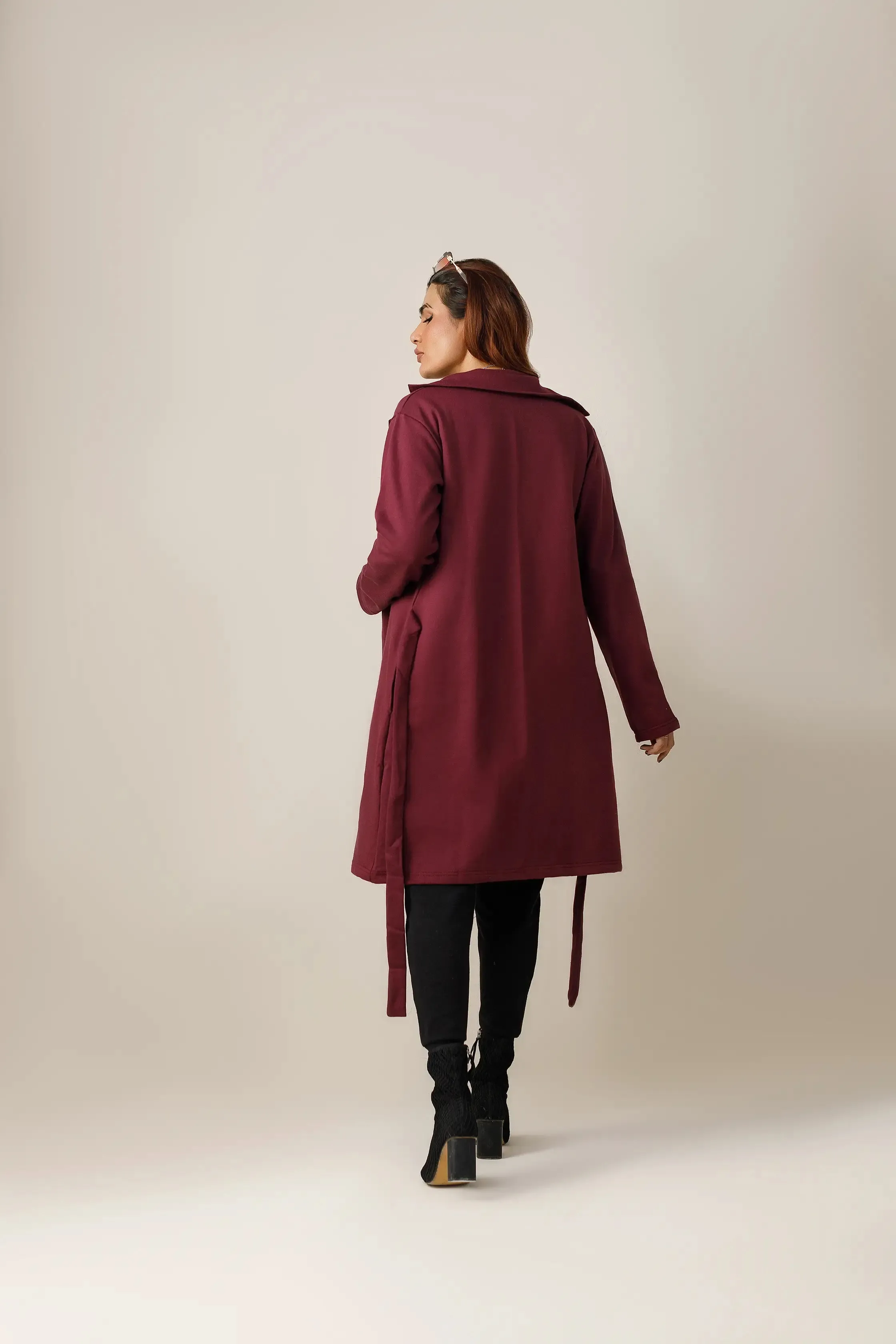 Dark Maroon Long Lapel Coat