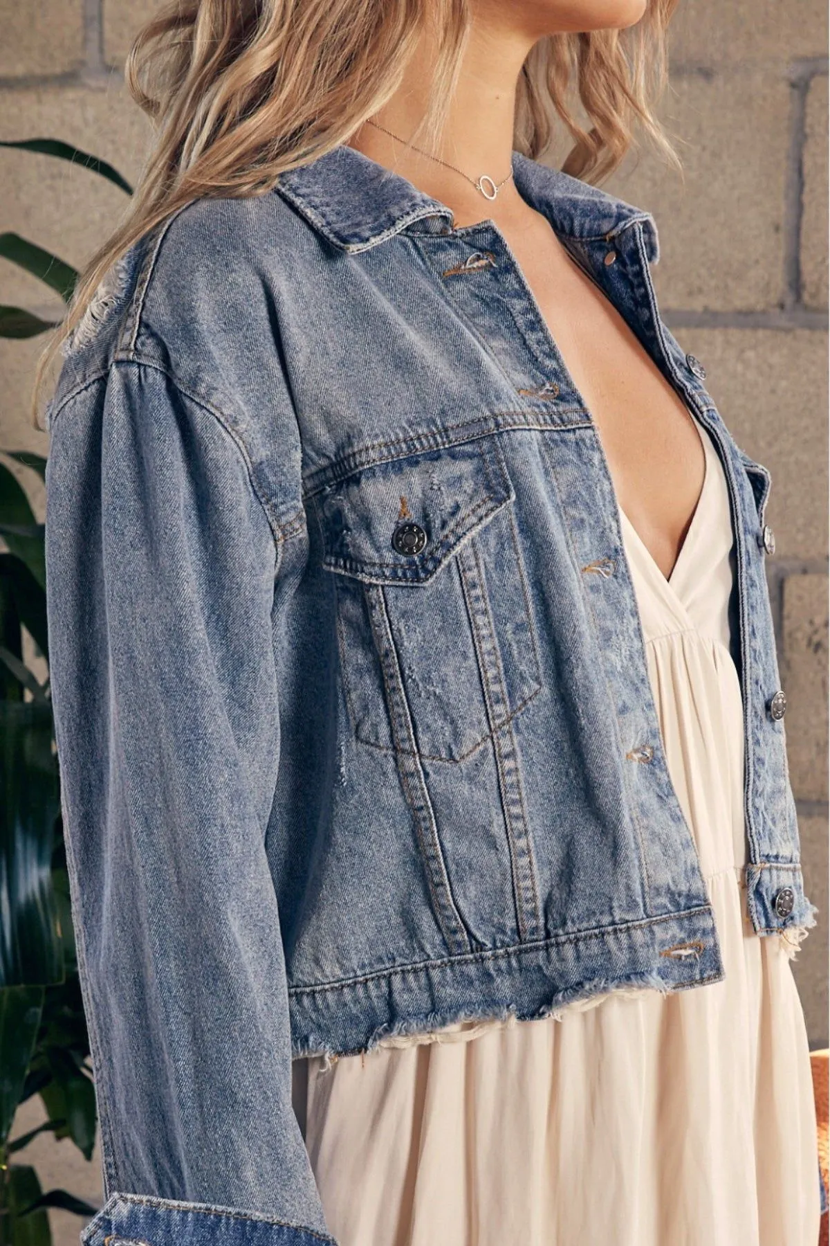 Distressed Denim Jacket Cropped