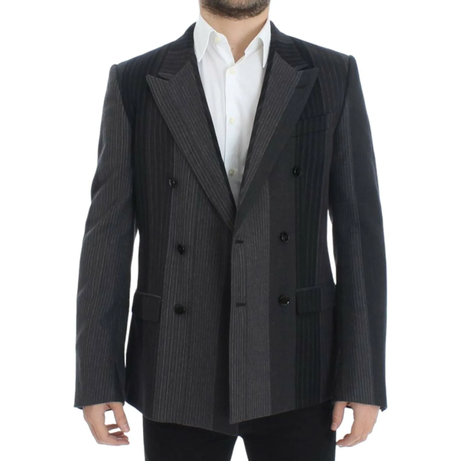 Dolce & Gabbana Elegant Gray Striped Wool Slim Blazer