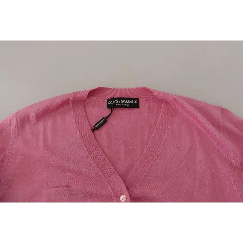 Dolce & Gabbana Pink 100% Silk Button Down Cardigan Sweater