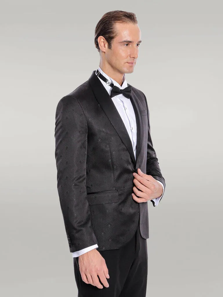 Dot Patterned Slim Fit Black Men Tuxedo Jacket - Wessi