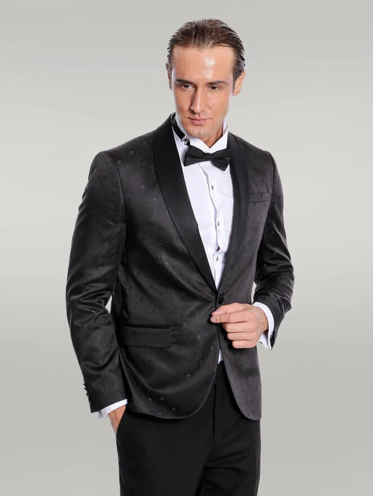 Dot Patterned Slim Fit Black Men Tuxedo Jacket - Wessi