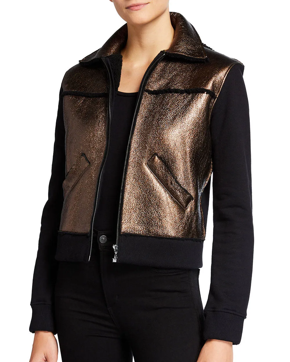 Ebene and Noir Collared Leather Jacket