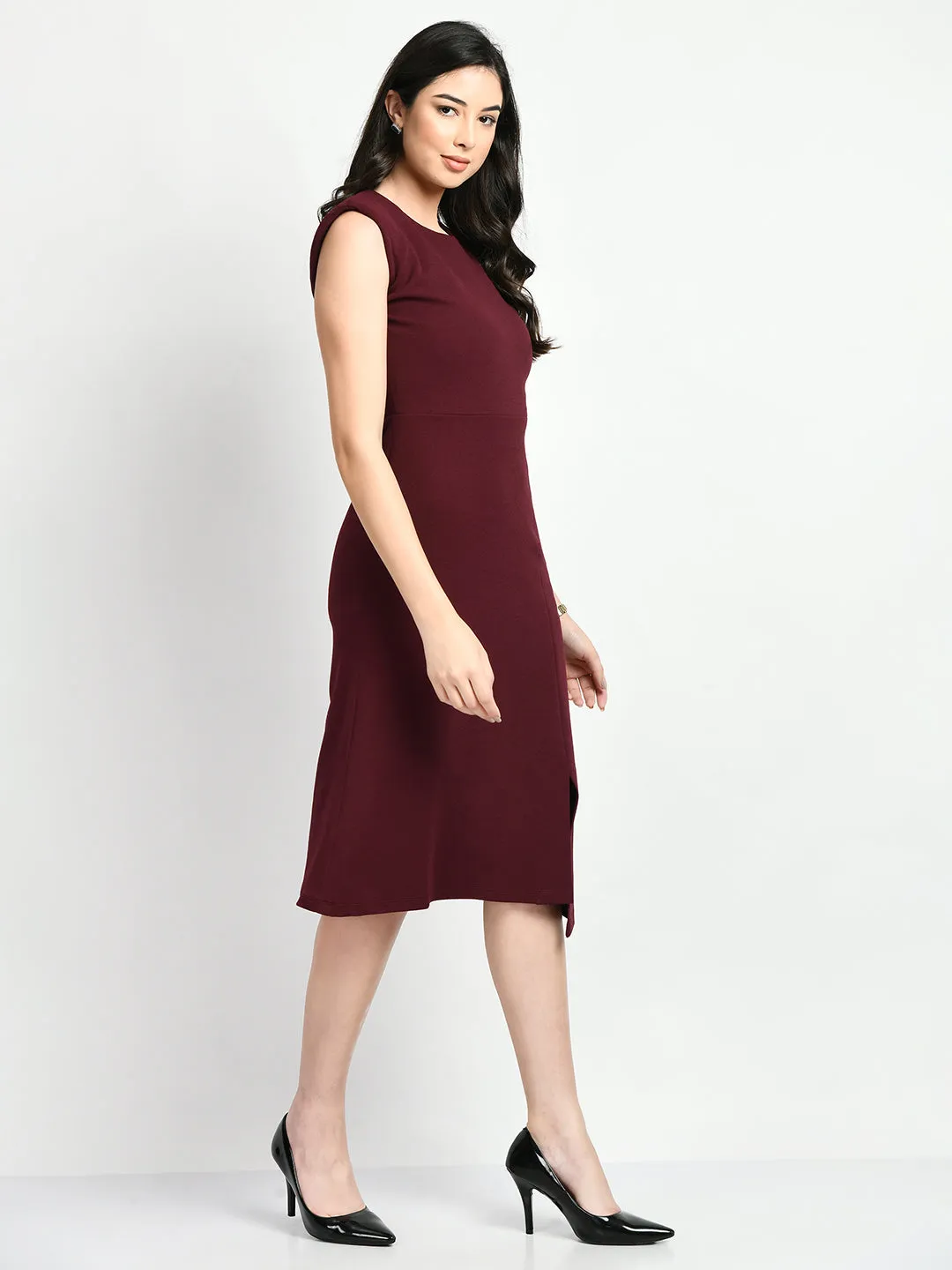 Exude Finesse Asymmetrical A-line Dress (Wine)