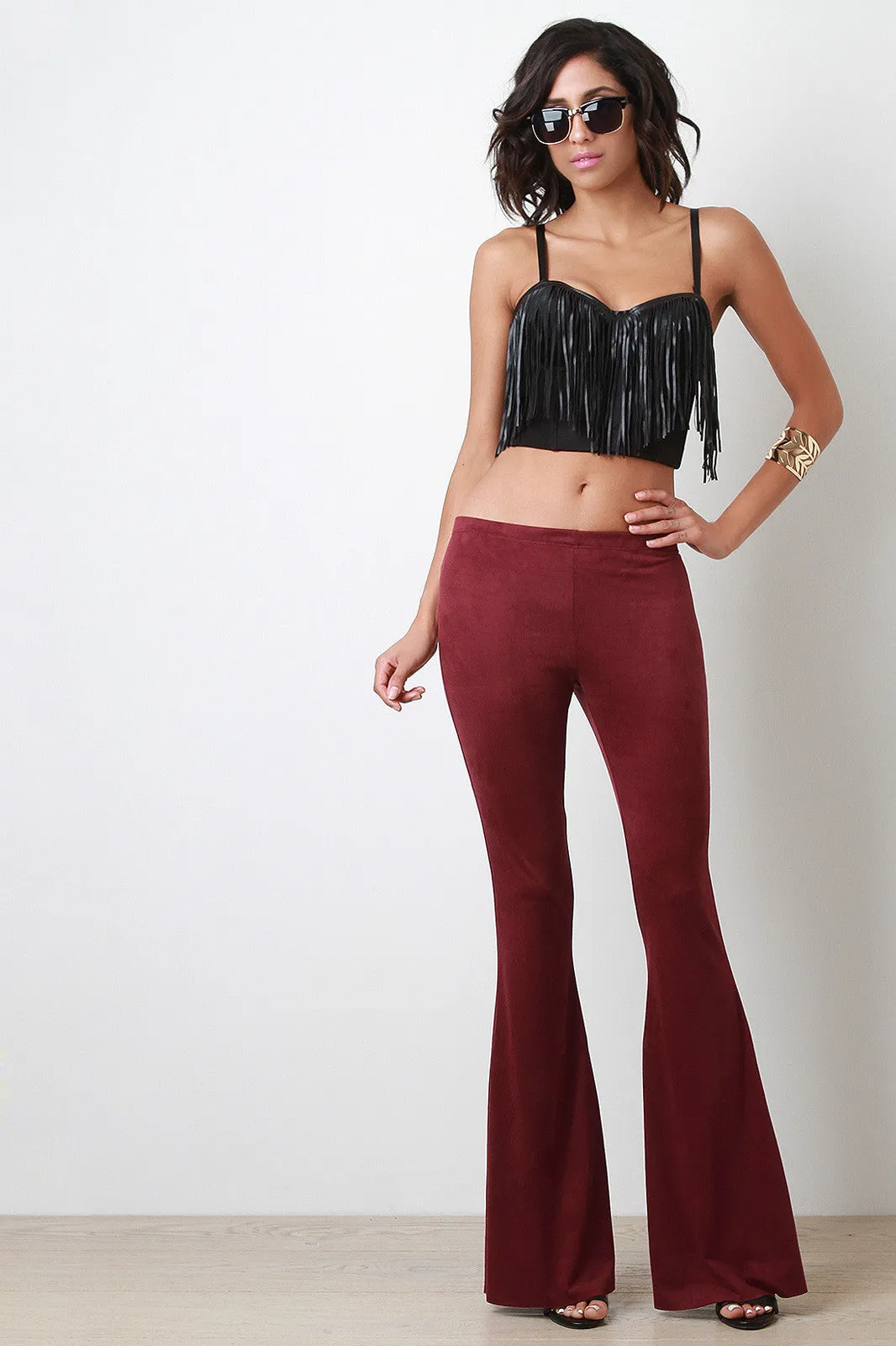 Faux Suede Flare Pants