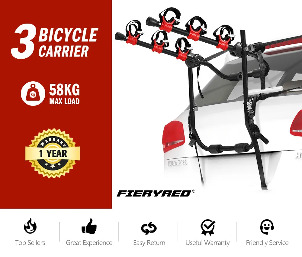 Fieryred 3 Bike Rack Bicycle Carrier Car Rear Universal Trunk Foldable